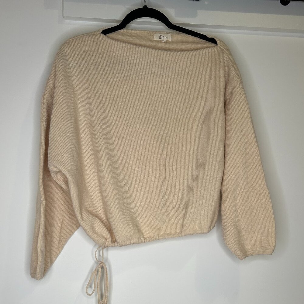 Cream Sweater - Off the shoulder, oversize sleeve with tie waist - Elan Medium